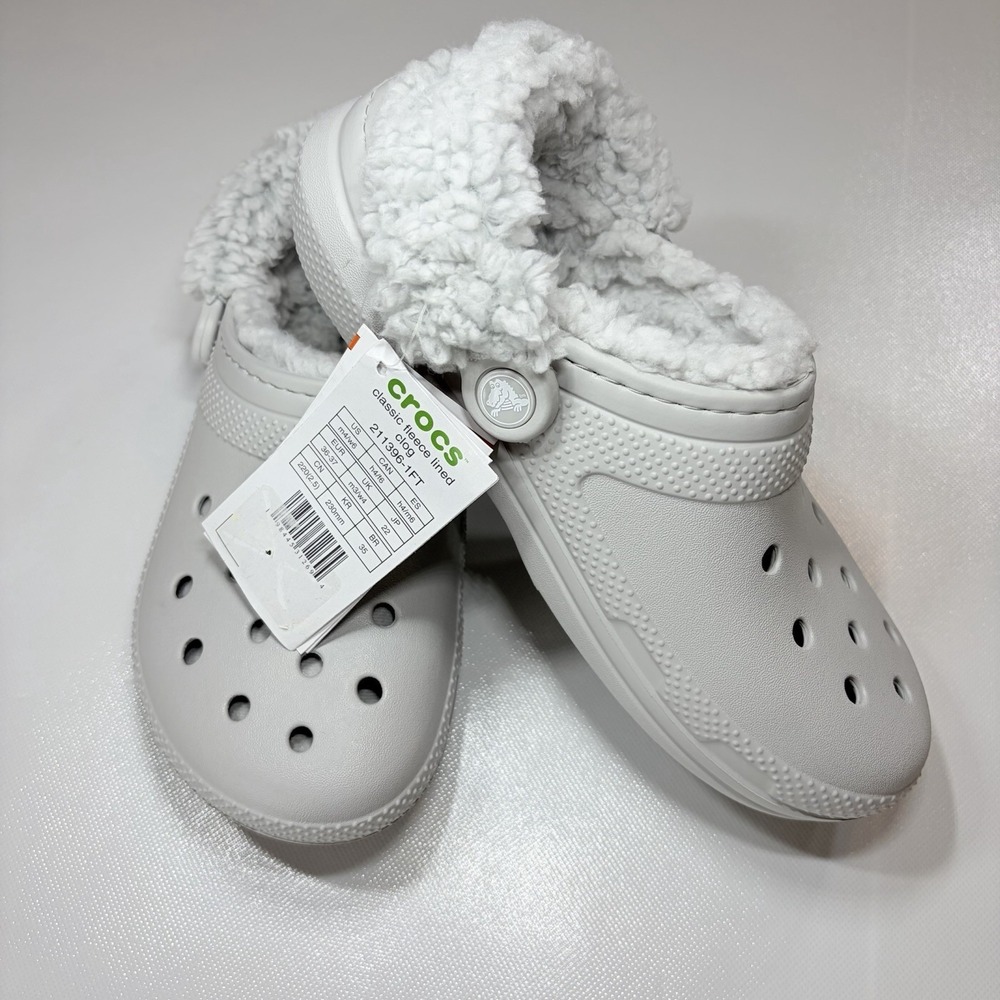 Crocs Classic Fleece‎ Lined Clog White Unisex M4 W6 Winter Cozy Slippers NWT